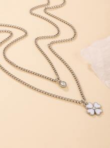 2pcs/set Four Leaf Clover Charm Necklace - Silver - View 2
