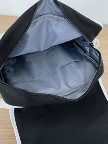 Mochila con solapa con estampado de letra con diseño de flor - Negro - Ver 8