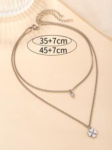 2pcs/set Four Leaf Clover Charm Necklace - Silver - View 3