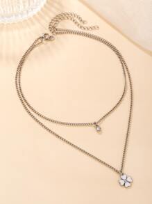 2pcs/set Four Leaf Clover Charm Necklace - Silver - View 4