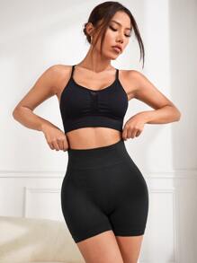 Yoga Basic Seamless High Stretch Solid Sports Shorts Butt Lifting Shortsshapewear Shortsseamless Yoga Shortsshort Levanta Bumbumseamless Shorts - Black - View 4