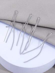 4 件簡約時尚銅白金鍍雙蛇骨、流蘇、鏈條吊墜設計鏈條適用於 Diy 耳環 - 銀色 - 查看 3