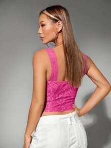 SHEIN ICON 前繫帶短款蕾絲背心上衣 - 玫紅色 - 查看 2