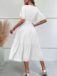 Breezaya 圓點蝴蝶袖荷葉邊繫腰帶連衣裙 - 白色 - 查看 2