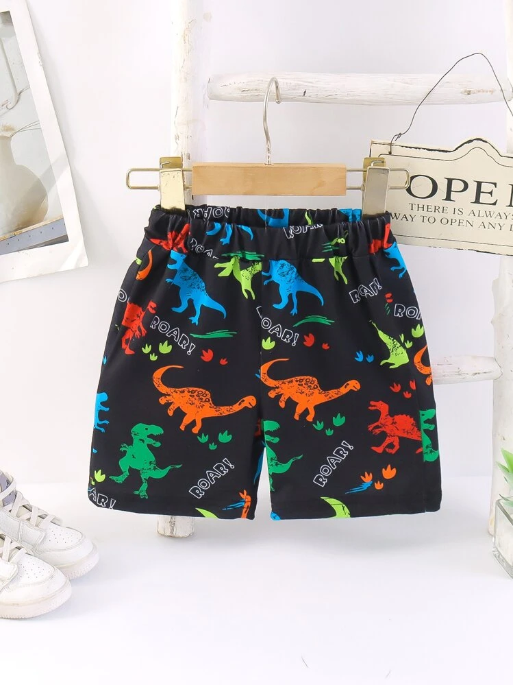 SHEIN Petit Garçon Short Lettre & Imprimé Dinosaure - Noir - Voir 1