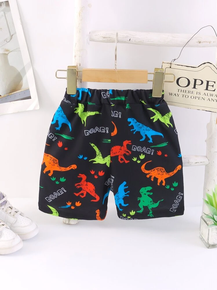SHEIN Petit Garçon Short Lettre & Imprimé Dinosaure - Noir - Voir 2