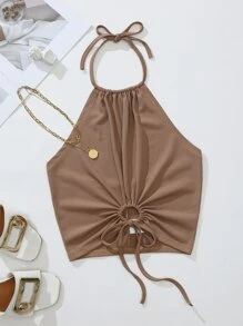 INAWLY Áo khoác và áo lót dành cho xe tăng nữ Dây kéo Cắt ra màu trơn Giải trí - Lạc đà - Xem 1