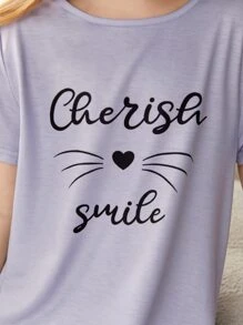 SHEIN Leap Crew Tween Girl Heart & Letter Graphic Ruffle Hem Sleep Dress - Lilac Purple - View 4