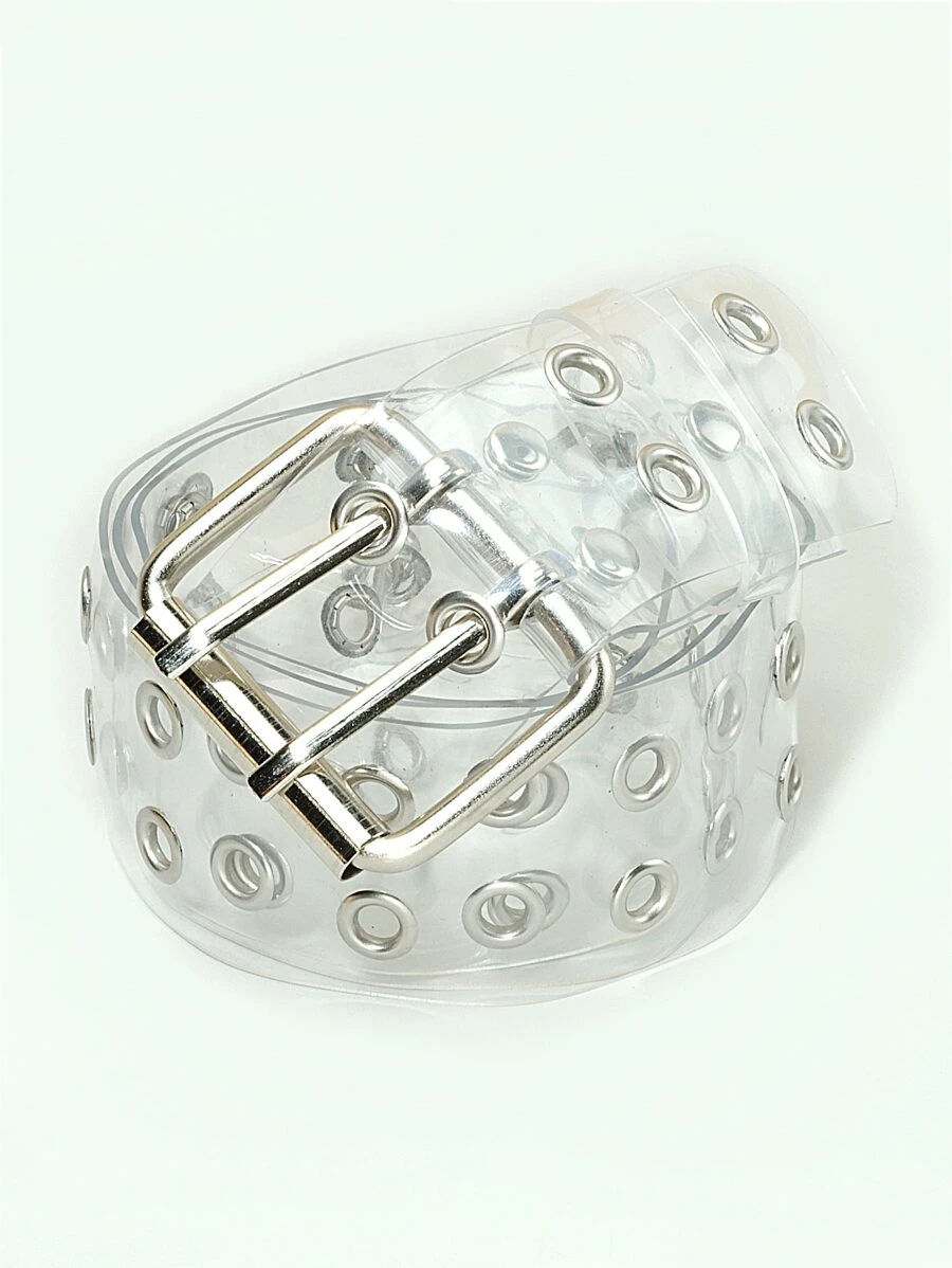 孔眼裝飾方形扣透明腰帶 - 彩色 - 查看 1