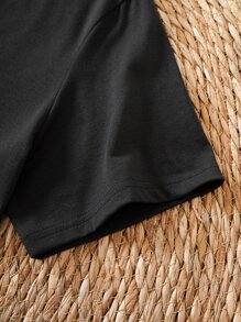 SHEIN LUNE Sunflower And Letter Graphic Tee - Black - View 3