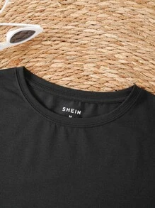 SHEIN LUNE Sunflower And Letter Graphic Tee - Black - View 4