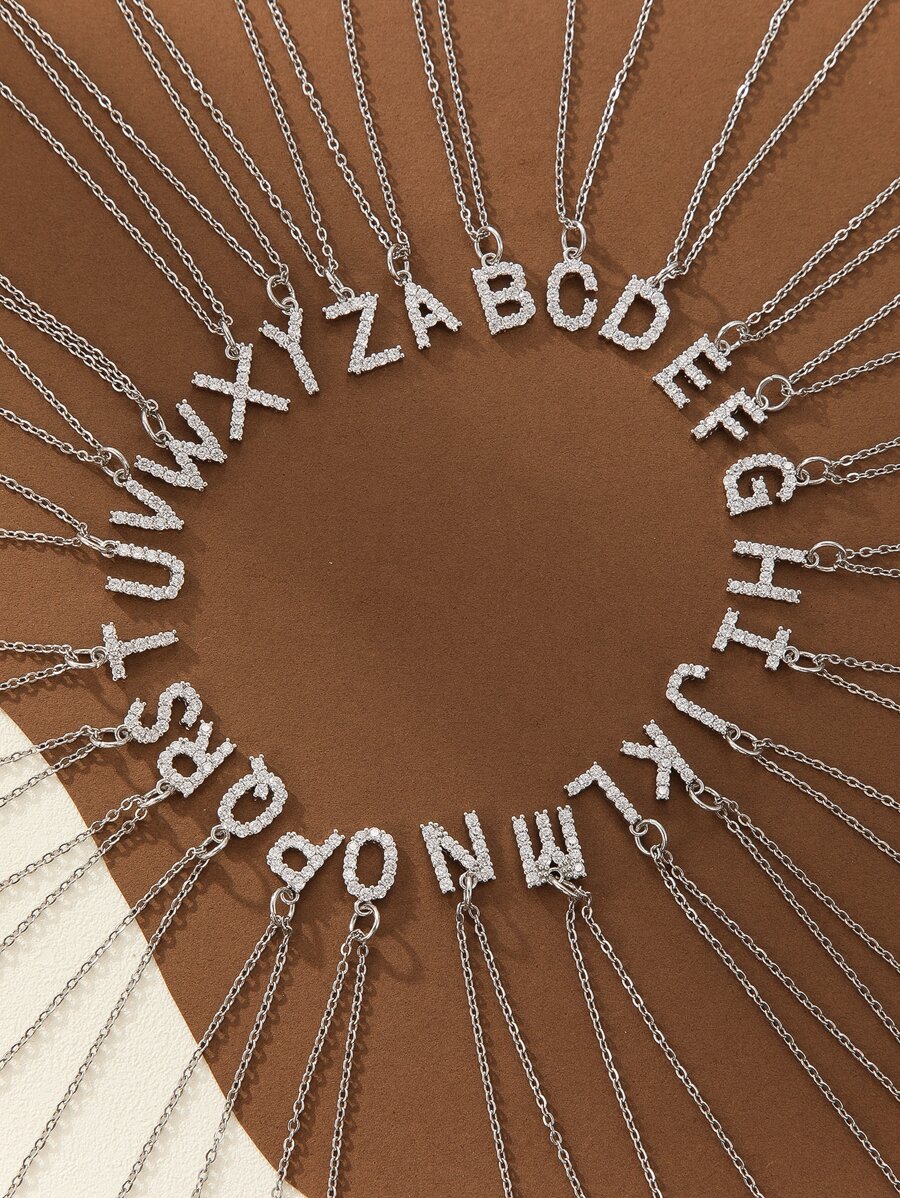 1pc Cubic Zirconia Letter Charm Necklace - Silver - View 1
