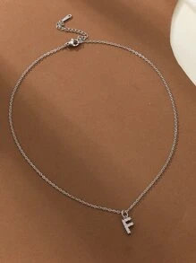 1pc Cubic Zirconia Letter Charm Necklace - Silver - View 4
