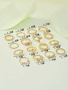 16 Piezas De Anillos Con Forma De Hoja, Flor Y Avión, Juego De Color Dorado - Amarillo Oro - Ver 4