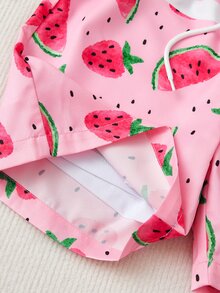 Boys Watermelon & Strawberry Print Drawstring Waist Swim Shorts - Pink - View 4