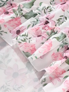 Girls Bow Front Tank Top & Floral Print High Low Ruffle Hem Skirt - Multicolor - View 7