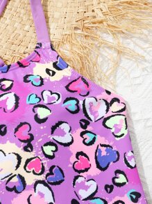 SHEIN Tween Girl Heart Print Criss Cross Tankini Summer Beach - Multicolor - View 3