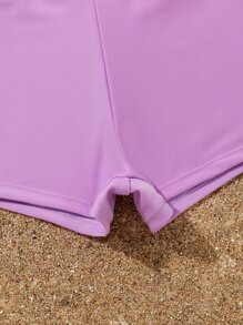 SHEIN Tween Girl Heart Print Criss Cross Tankini Summer Beach - Multicolor - View 5