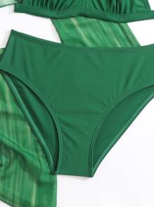 Tween Girl Solid Bikini Set With Cover Up Set Summer Beach - Green - View 5