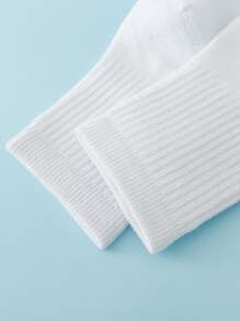 6 Pares De Meias Atléticas Brancas De Cano Médio Para Crianças, Design Simples, Adequado Para Atividades Ao Ar Livre Na Primavera E No Outono - Branco - Visão 4