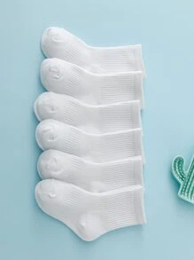 6 Pares De Meias Atléticas Brancas De Cano Médio Para Crianças, Design Simples, Adequado Para Atividades Ao Ar Livre Na Primavera E No Outono - Branco - Visão 5