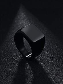 Men Square Decor Ring - Black - View 1