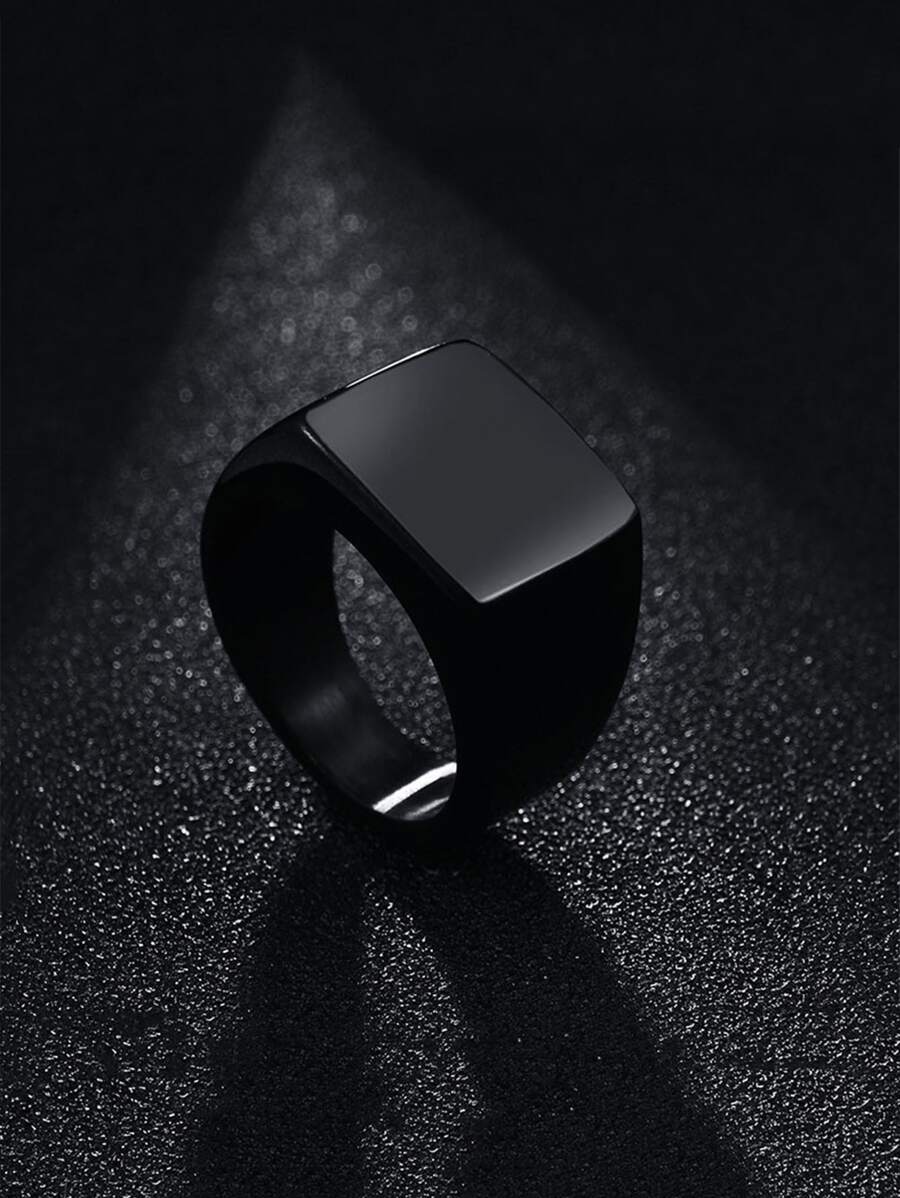 Men Square Decor Ring - Black - View 1