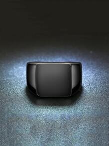 Men Square Decor Ring - Black - View 2