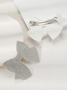 2pcs Bow Decor Alligator Hair Clip - Silver - View 2