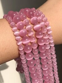 Natural Moonstone Cat Eye Stone Spacer Beads For Diy Bracelet And Necklace Making, Round Shape, 15 Inches, 4/6/8/10/12mm - Pink - View 3