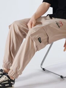 Manfinity Men Letter Graphic Flap Pocket Cargo Trousers - Khaki - View 1