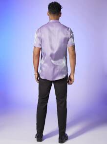 FeverCity Men Solid Button Front Shirt - Lilac Purple - View 2