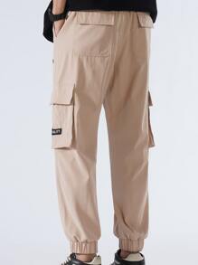 Manfinity Men Letter Graphic Flap Pocket Cargo Trousers - Khaki - View 2