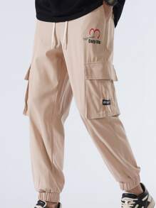 Manfinity Men Letter Graphic Flap Pocket Cargo Trousers - Khaki - View 3