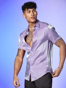 FeverCity Men Solid Button Front Shirt - Lilac Purple - View 3