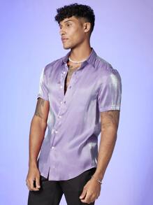 FeverCity Men Solid Button Front Shirt - Lilac Purple - View 4