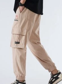 Manfinity Men Letter Graphic Flap Pocket Cargo Trousers - Khaki - View 5