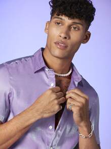 FeverCity Men Solid Button Front Shirt - Lilac Purple - View 5