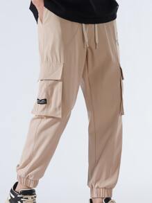 Manfinity Men Letter Graphic Flap Pocket Cargo Trousers - Khaki - View 7
