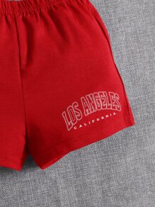 SHEIN Baby Girl Solid Tank Top & Letter Graphic Shorts