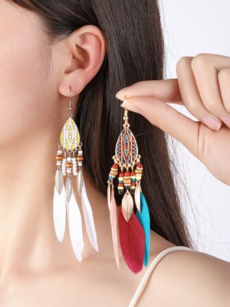 2對/套羽毛圖案耳墜