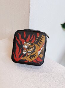 Magdalena Parfieniuk 1pc Tiger & Flame Print Jewelry Box, Cartoon Animal Print Storage Box For Desk - Multicolor - View 1
