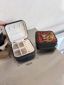 Magdalena Parfieniuk 1pc Tiger & Flame Print Jewelry Box, Cartoon Animal Print Storage Box For Desk - Multicolor - View 3