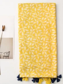 1条简约印花围巾，透气沙滩配饰，带流苏，优雅时尚的女士真丝围巾，适合春夏两季，多功能围巾，可用于户外防晒和沙滩巾搭配，秋冬季女士适用。 - 彩色 - 查看 5