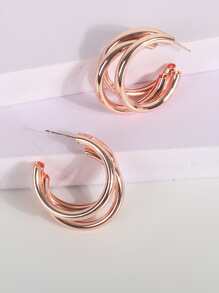 Pendientes de aro abierto minimalista - Oro rosa - Ver 3