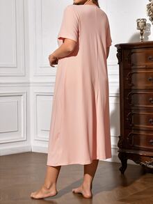 Plus Contrast Lace Bow Front Nightdress - Baby Pink - View 2