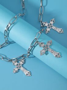 ROMWE Goth Cross Charm Pant Chain - Silver - View 3
