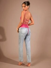 SHEIN BAE Lace Up Backless Cami Top - Hot Pink - View 6