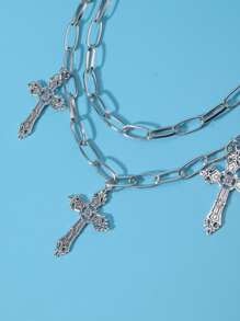 ROMWE Goth Cross Charm Pant Chain - Silver - View 4