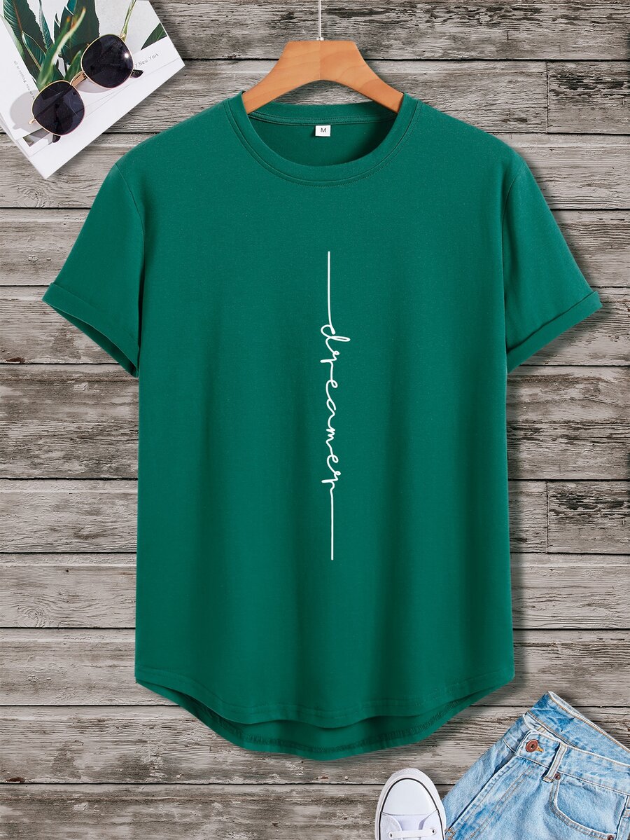 Manfinity Homme Men Letter Graphic Tee - Green - View 1